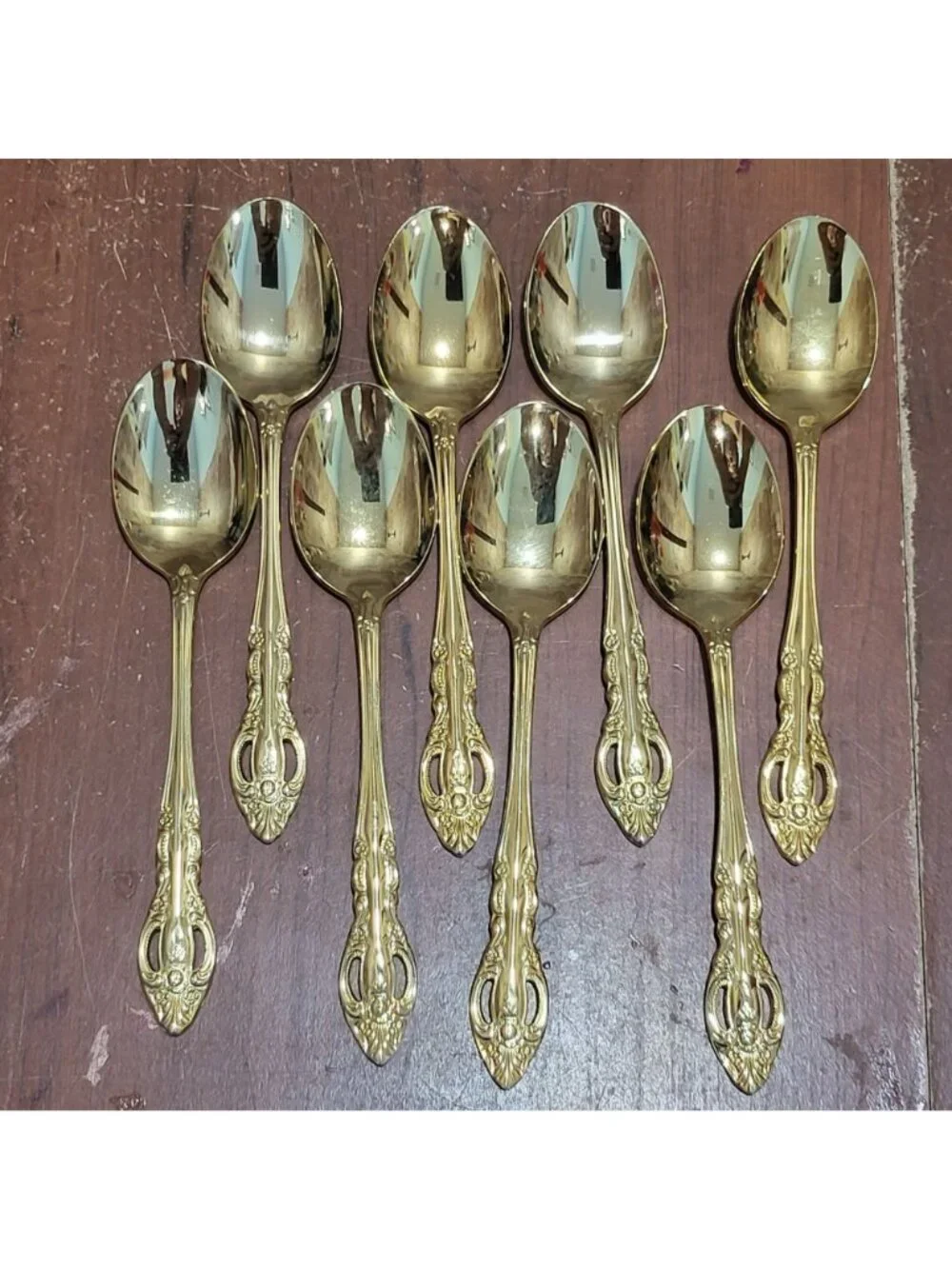 40 Piece Gold Electroplated Flatware Pierced Design Marked Stainless Steel Korea